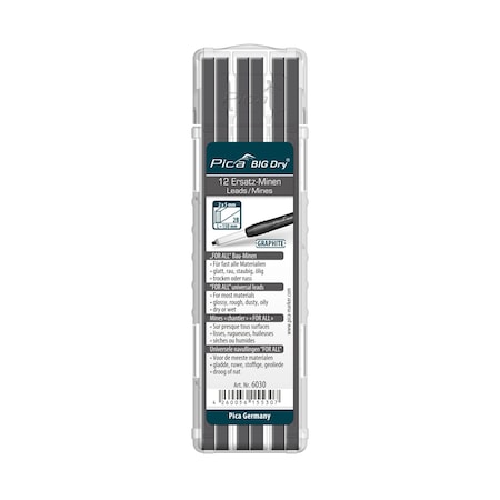 Pica Big Dry Universal Water Soluble Refill Leads, Graphite, 12PK 6030/SB